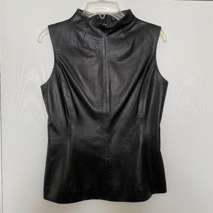Dana Buchman Black Suede Leather Sleeveless Mock Neck Top